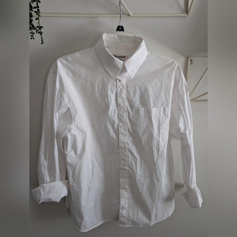 Zadig And Voltaire Unisex Tyrone Poplin Button Up White Shirt Size Small NWT